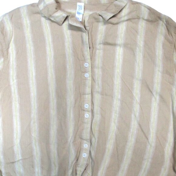 STARS ABOVE Top Button Down Shirt Linen Blend Beige Women's Size M - Picture 4 of 6